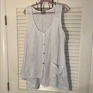 Fenini Black and White Linen Swing Asymmetrical Sleeveless Tank Top Tunic